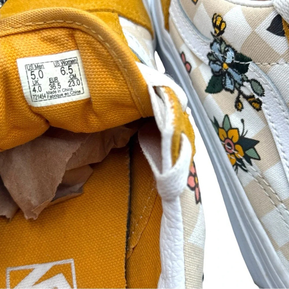 VANS Old School Cottage Yellow Suede Checkerboard Floral Sneakers Size 6.5 - Picture 9 of 9